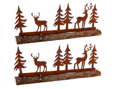 Décor cerfs et sapins en métal (Lot de 2)