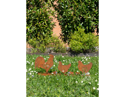 Décor de jardin Poules et Coq en métal vieilli