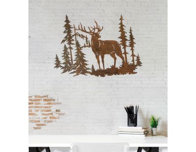 Décoration mural en métal sapins et cerf
