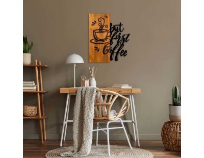 Décoration murale en bois et métal Citation (But first coffee)