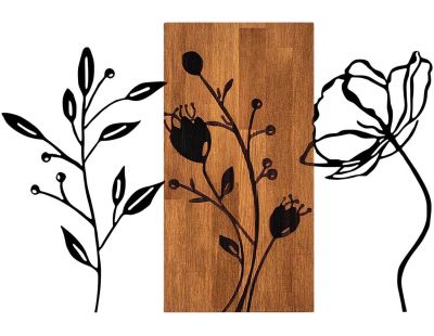 Décoration murale en bois et métal Florale (Triple Flowers)
