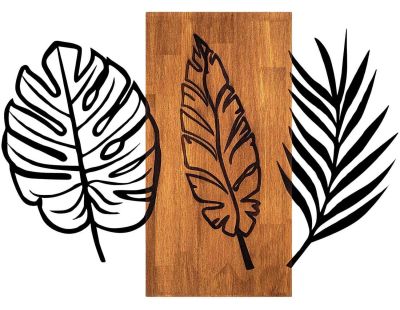 Décoration murale en bois et métal Florale (Triple Leaves)