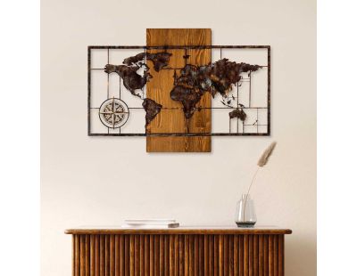 Décoration murale en bois et métal Mappemonde