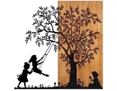 Décoration murale en bois et métal Walnut (Arbre et enfants)