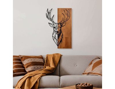 Décoration murale en bois et métal Walnut (Cerf origami)