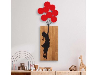 Décoration murale en bois et métal Walnut (Fille avec ballons rouges)