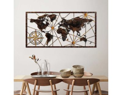 Décoration murale en bois et métal World Map