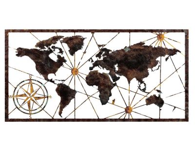 Décoration murale en bois et métal World Map