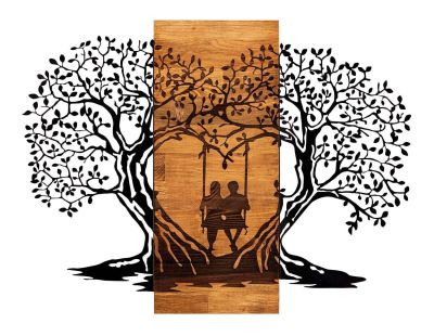 Décoration murale en métal et bois Amoureux sur balançoire