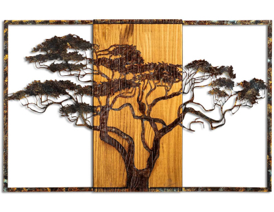 Décoration murale en métal et bois Arbre (Acacia 53 x 38 cm)