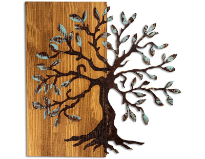 Décoration murale en métal et bois Arbre (Modèle 5)
