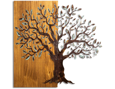 Décoration murale en métal et bois Arbre (Modèle 4)