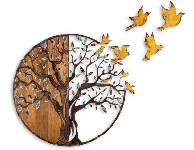 Décoration murale en métal et bois Arbre (Modèle 4)
