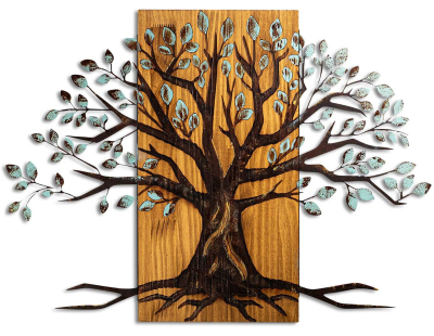 Décoration murale en métal et bois Arbre