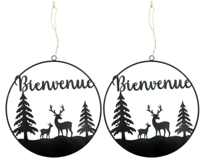 Décoration murale métal et bois Bienvenue (Lot de 2)