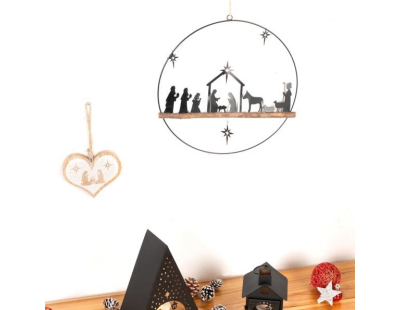 Décoration murale métal et bois Crèche de noel (Lot de 2)