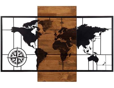 Décoration murale en métal et bois Mappemonde