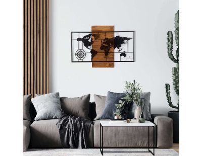 Décoration murale en métal et bois Mappemonde