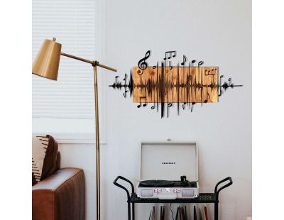 Décoration murale en métal et bois Notes de musique 90 x 47 cm
