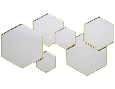 Décoration murale miroirs en métal doré (Hexagonale)