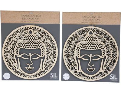 Décoration murale ronde Bouddha 40 cm en bois sculpté