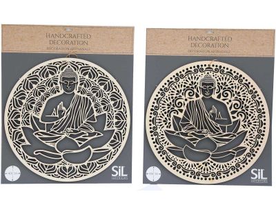 Décoration murale ronde Bouddha 40 cm en bois sculpté