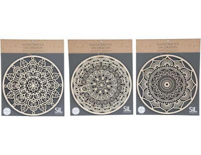 Décoration murale en bois sculpté ronde Mandala 40 cm (Lot de 3)