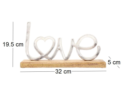 Décoration à poser en aluminium et bois de manguier 32 x 19 cm (Love)