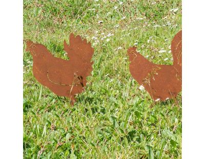 Décors de jardin en métal poule + coq (lot de 2)