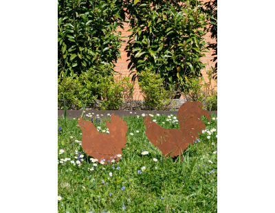 Décors de jardin en métal poule + coq (lot de 2)