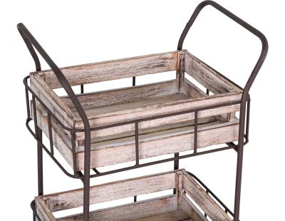 Desserte sur roulettes en fer 3 caisses en bois