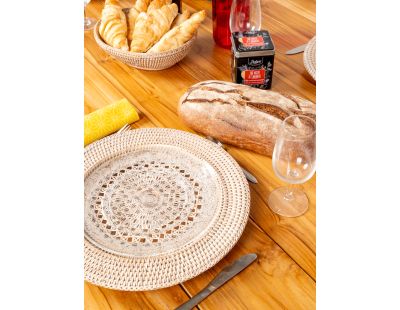 Dessous d'assiette en rotin et cannage (Patiné Blanc Ronde)