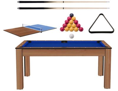 Ensemble billard convertible table à manger 6 personnes et accessoires Texas (Hêtre boisé et bleu (tapis))