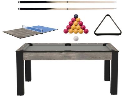 Ensemble billard convertible table à manger 6 personnes et accessoires Texas (Industriel et gris (tapis))