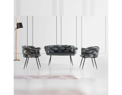 Ensemble canapé et fauteuils Balon (Gris foncé et noir)