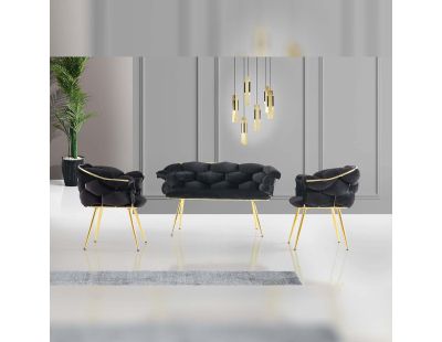 Ensemble canapé et fauteuils Balon (Noir et doré)