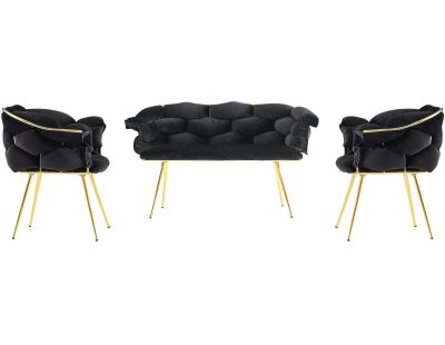 Ensemble canapé et fauteuils Balon (Noir et doré)