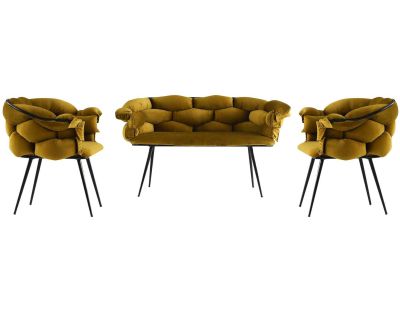 Ensemble canapé et fauteuils Balon (Ocre et noir)