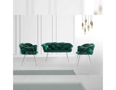 Ensemble canapé et fauteuils Balon (Vert et chrome)
