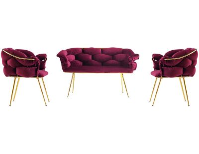 Ensemble canapé et fauteuils Balon (Prune et doré)