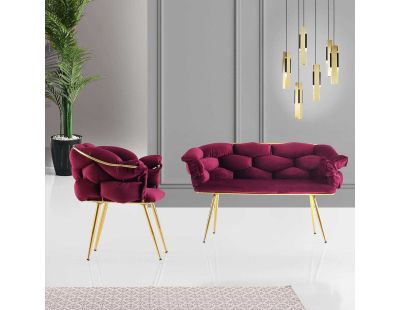 Ensemble canapé et fauteuils Balon (Prune et doré)