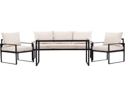 Ensemble canapé fauteuils et table de jardin Catania (Noir et beige)
