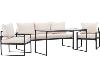 Ensemble canapé fauteuils et table de jardin Catania (Noir et beige)