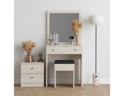 Ensemble coiffeuse avec miroir, petite commode et tabouret Nice (Beige)