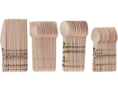 Couverts en bois 100% compostable Herbe (Ménagère Lot de 80)