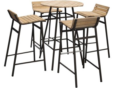 Ensemble de jardin table haute et 4 tabourets en alu et acacia Mexico