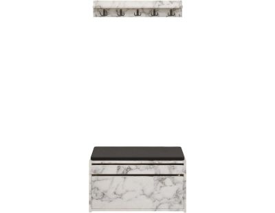 Ensemble meuble d'entrée et étagère avec patères Boby (Blanc marbré)