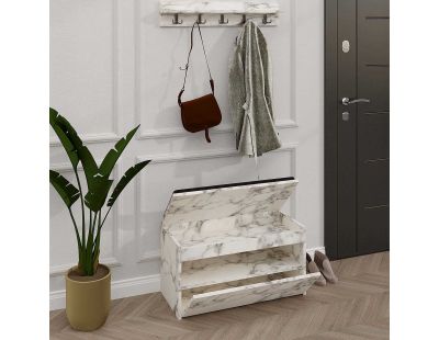 Ensemble meuble d'entrée et étagère avec patères Boby (Blanc marbré)