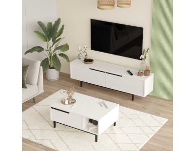 Ensemble meuble TV et table basse en aggloméré et métal Tilly (Blanc)