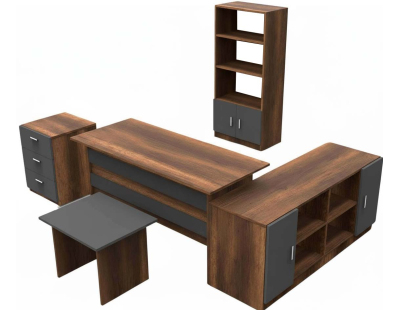 Ensemble meubles de bureau en aggloméré effet noyer Office